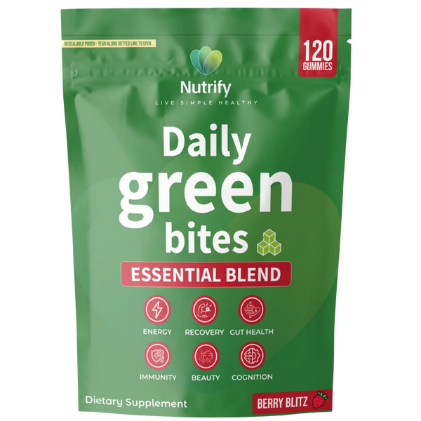 Nutrify Daily Green Bites – Gut Health, Energy, Beauty & Immunity in One Bite | 50+ Superfoods + Prebiotic Fiber | 120 Count